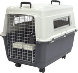 SportPet Designs Plastic Kennels Rolling Plastic Wire Door Travel Dog Crate- Large Kennel, Gray - Bargainwizz