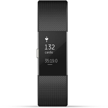 Fitbit Charge 2 Silver Activity Tracker with Band Black Large Monochrome - Bargainwizz