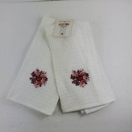 Coral Embroidery Waffle Terry Towel, 16" x 24", Pack of 2 - Bargainwizz