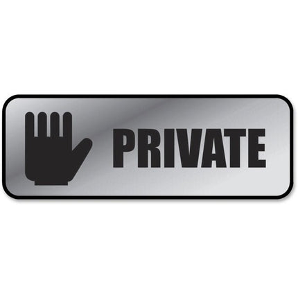 COSCO Brushed Metal Office Sign, Private, 9 x 3, Silver - Bargainwizz