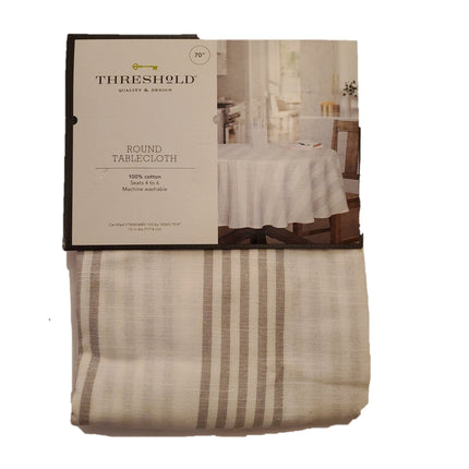 Gray Stripe Cotton Tablecloth 70" Round - Bargainwizz