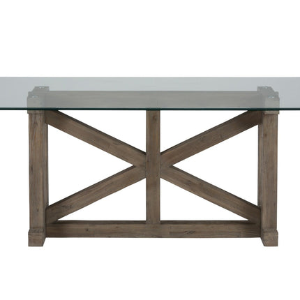 Hampton Road Trestle Dining Table with Glass Top - Bargainwizz
