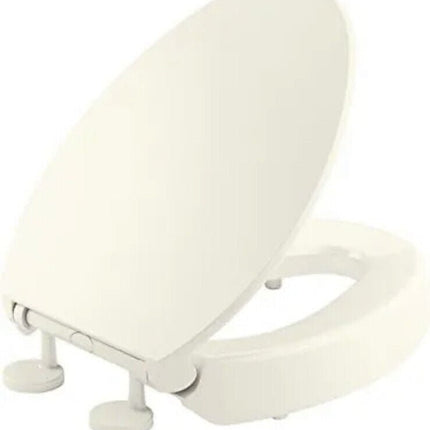 KOHLER Hyten Elevated Quiet-Close Round-Front Toilet Seat in Biscuit - Bargainwizz