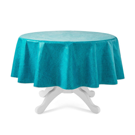 Mainstays Linen Print Vinyl Tablecloth, Teal, 70" Round - Bargainwizz