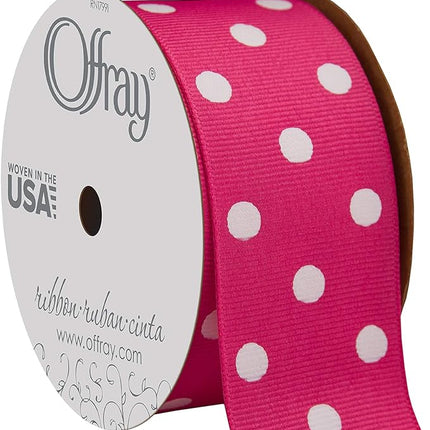 Offray Grosgrain Ribbon, Shocking White Polka Dot - Bargainwizz