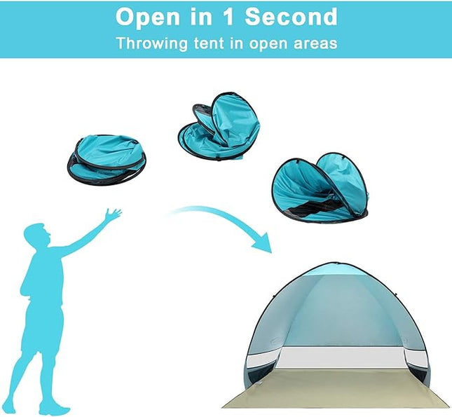 G4Free Large Pop up Beach Tent for 3-4 Person, UPF 50+ Automatic Sun Shelter Canopy Portable Outdoor Cabana Sun Umbrella - Bargainwizz