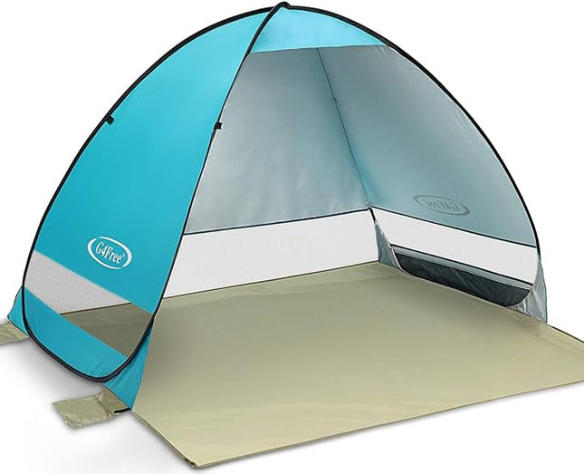 G4Free Large Pop up Beach Tent for 3-4 Person, UPF 50+ Automatic Sun Shelter Canopy Portable Outdoor Cabana Sun Umbrella - Bargainwizz
