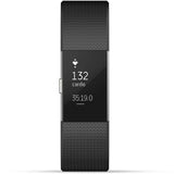 Fitbit Charge 2 Silver Activity Tracker with Band Black Large Monochrome - Bargainwizz