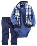 3-Piece Plaid Vest, Long-Sleeve Bodysuit & Pant Set
