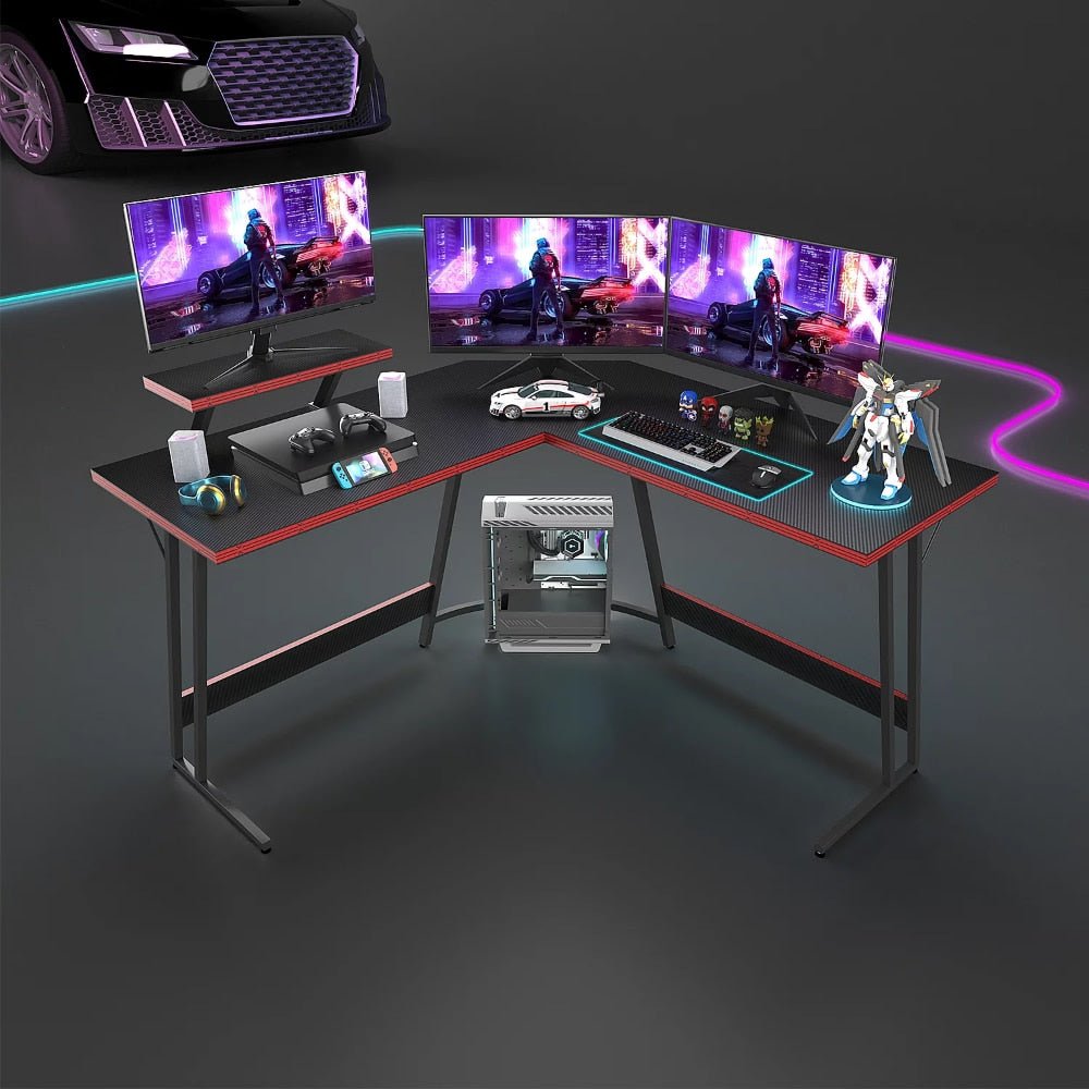 Black L-Shape Computer Gaming Desk - Bargainwizz