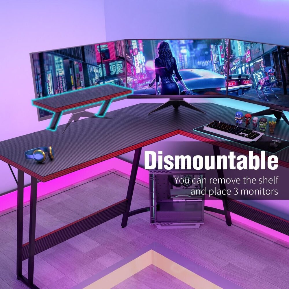 Black L-Shape Computer Gaming Desk - Bargainwizz