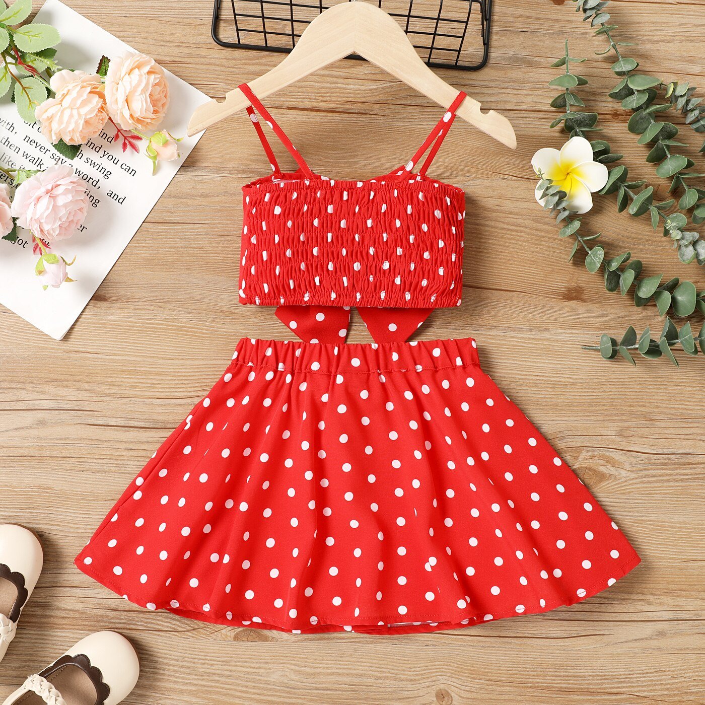 Bow Front Polka Dots Camisole & Skirt Set - Bargainwizz