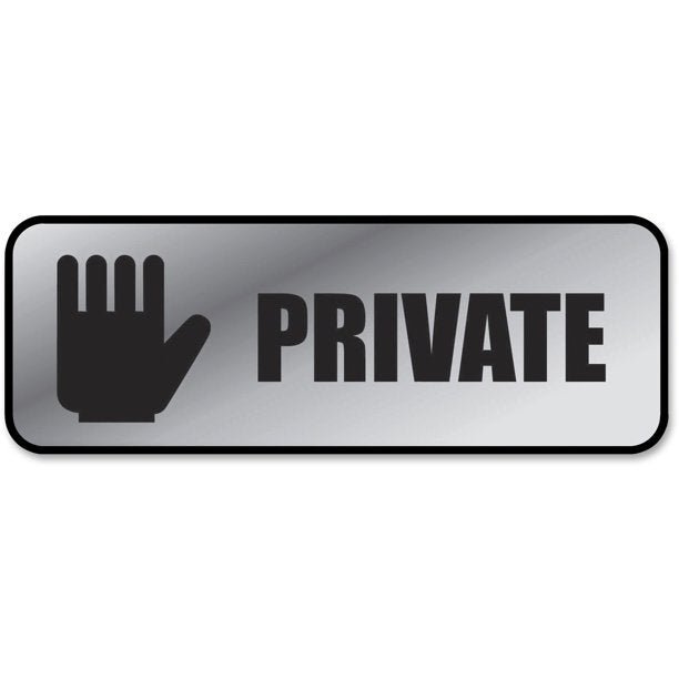 COSCO Brushed Metal Office Sign, Private, 9 x 3, Silver - Bargainwizz