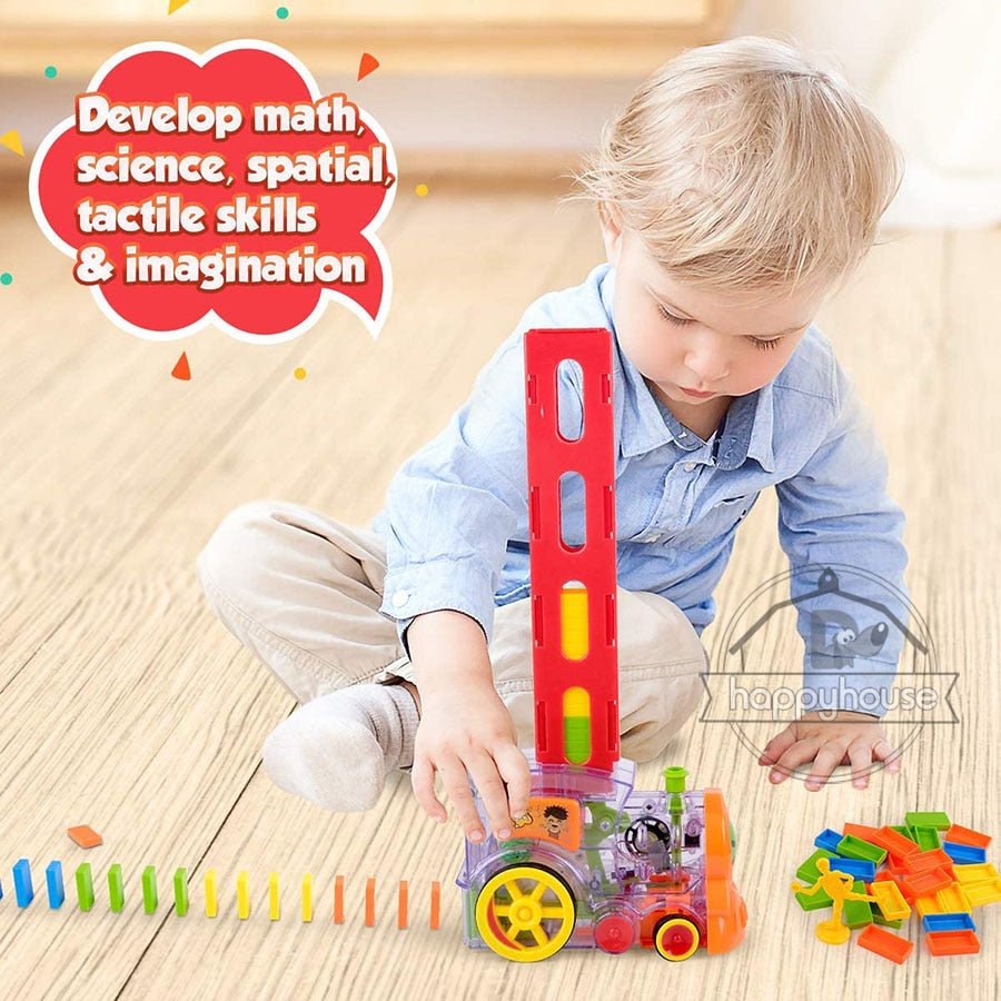Domino Train Car Sound Light Domino Blocks Set for Kids Building Stacking Toy Block Domino Set for Children Baby Educational Toy - Bargainwizz