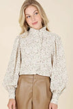 Floral Stand Collar Frill Blouse