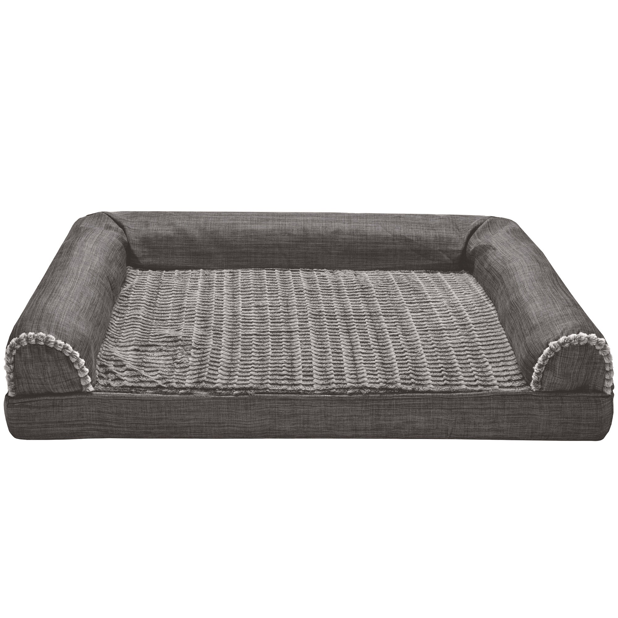 FurHaven Luxe Fur & Performance Linen Memory Top Sofa Bed - Charcoal (Large) - Bargainwizz