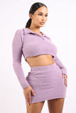 Fuzzy collared top and skirt set - Bargainwizz
