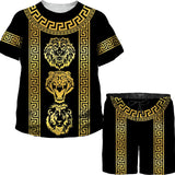 Golden Baroque Graphic T-Shirt Shorts Set - Bargainwizz