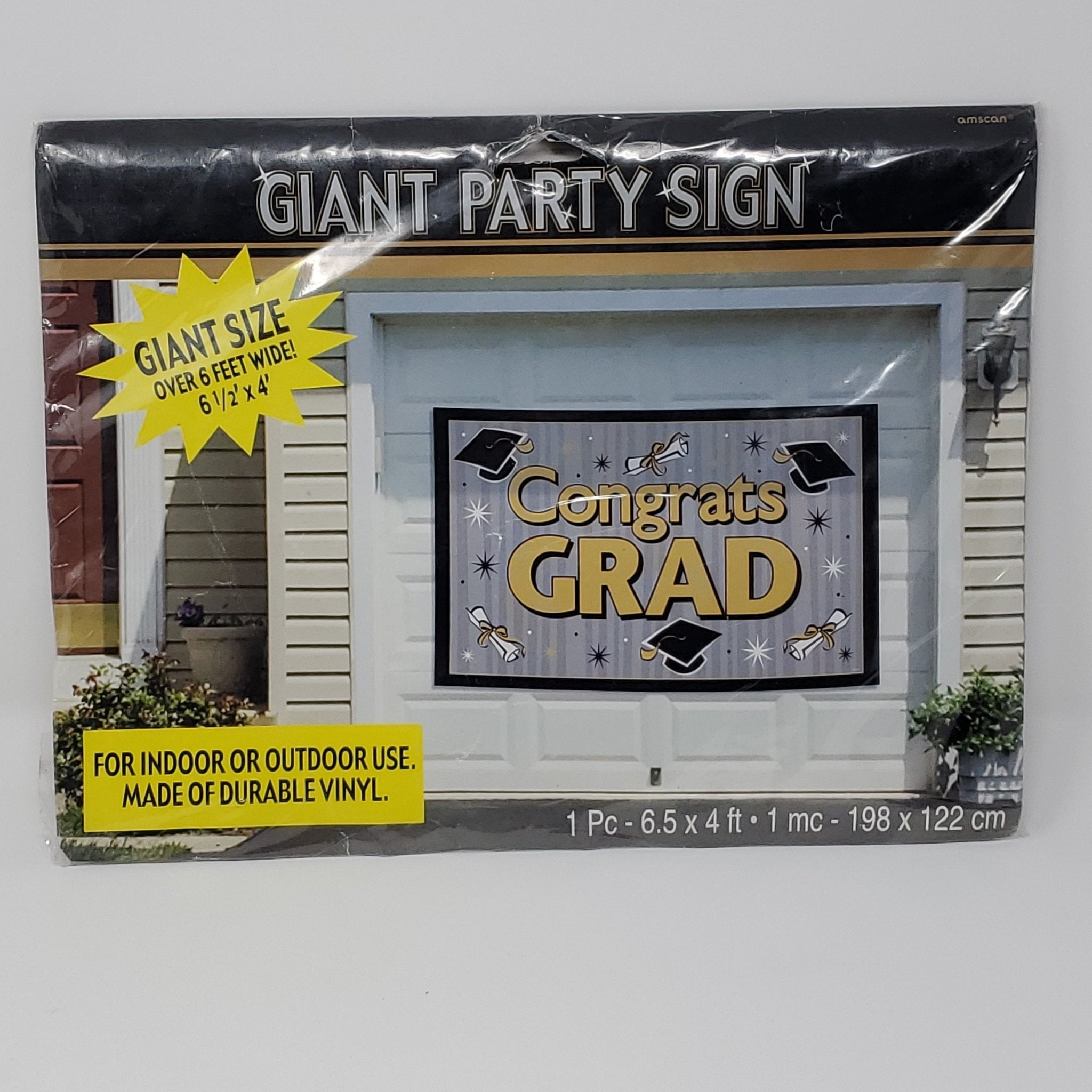 Grad Black and Gold Giant Vinyl Banner "Congrats GRAD" - Bargainwizz