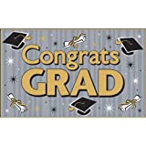 Grad Black and Gold Giant Vinyl Banner "Congrats GRAD" - Bargainwizz