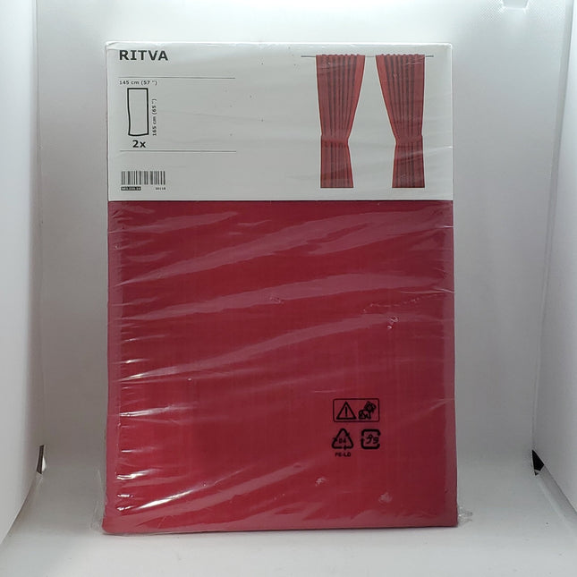 IKEA Ritva Curtains With Tie Backs 1 Pair Red 57x65" 2 Panels - Bargainwizz