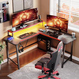 L Shaped Gaming Desk with LED Lights - Bargainwizz