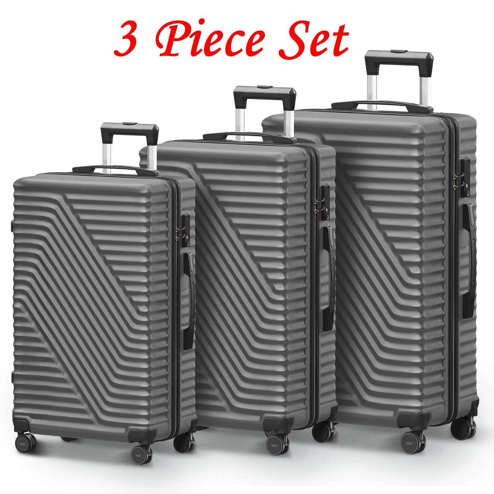 Luggage 3 Piece Set, 20" 24" 28", Dark Gray - Bargainwizz