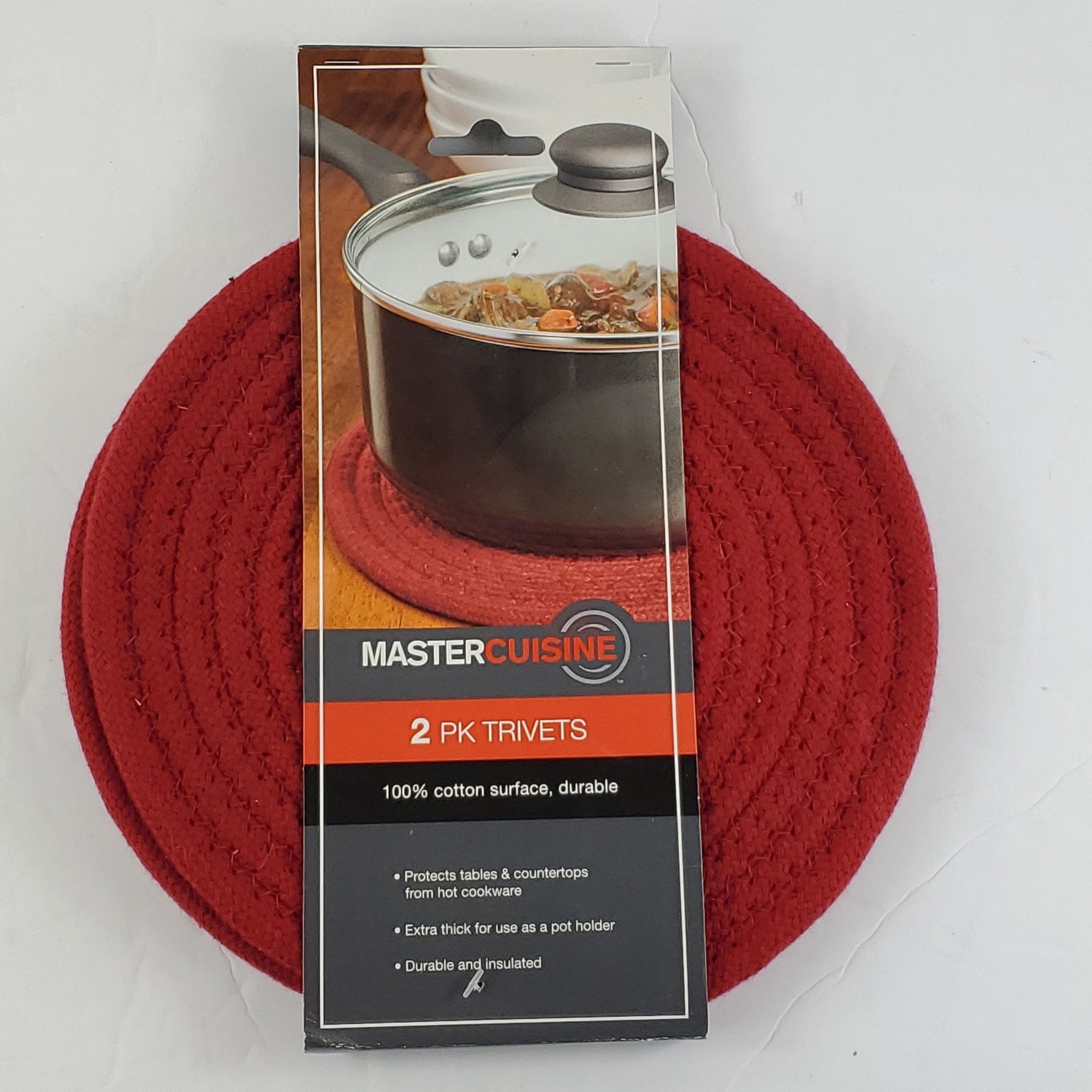 Master Cuisine - 9" Round Red Trivets, 2-Pack - Bargainwizz