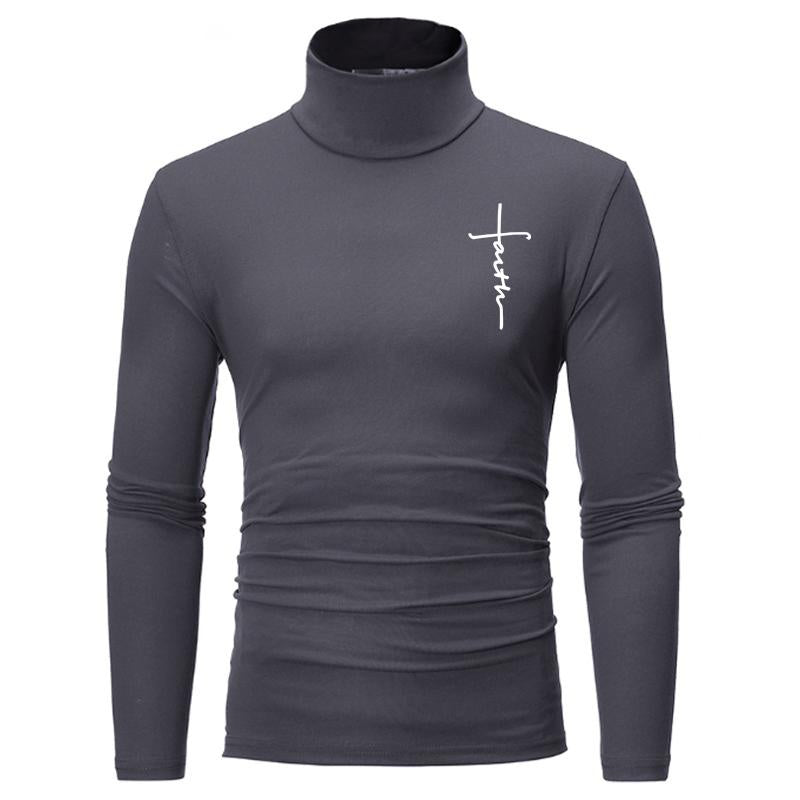 Mens High Collar Long Sleeve Faith T-Shirt - Bargainwizz