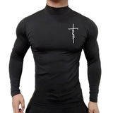 Mens High Collar Long Sleeve Faith T-Shirt - Bargainwizz