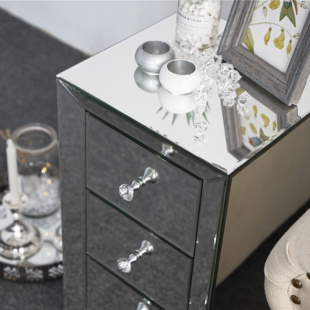 Mirrored Glass Bedside Table with Crystal Handles - Bargainwizz