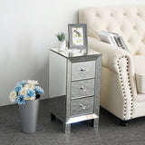Mirrored Glass Bedside Table with Crystal Handles