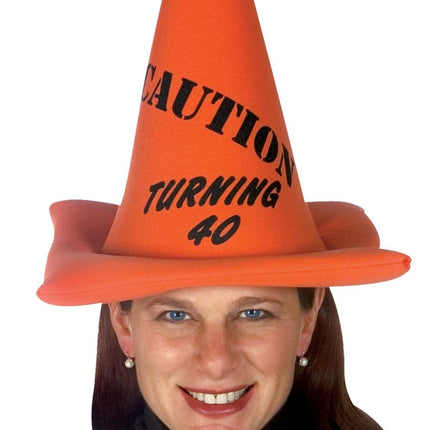 Orange Safety Cone - Caution Turning 40 Hat - Bargainwizz