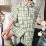 Plaid Single-Breasted Shirts + Shorts Set - Bargainwizz