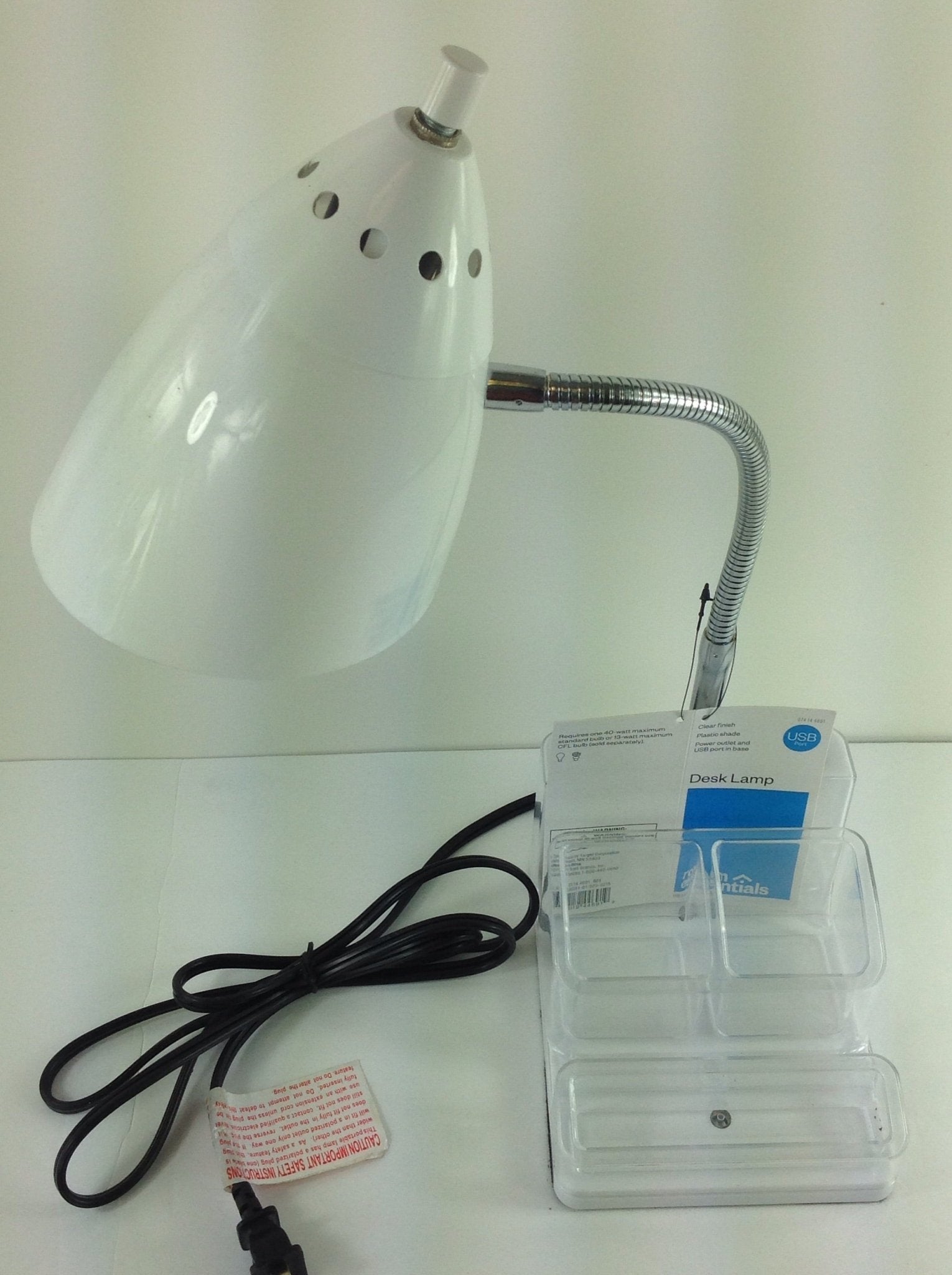 Room Essentials Clear Finish Plastic Shade Desk Lamp, White - Bargainwizz