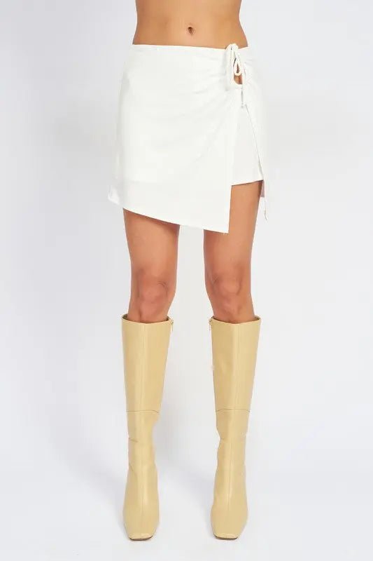 Ruched Mini Skirt with Slit - Bargainwizz