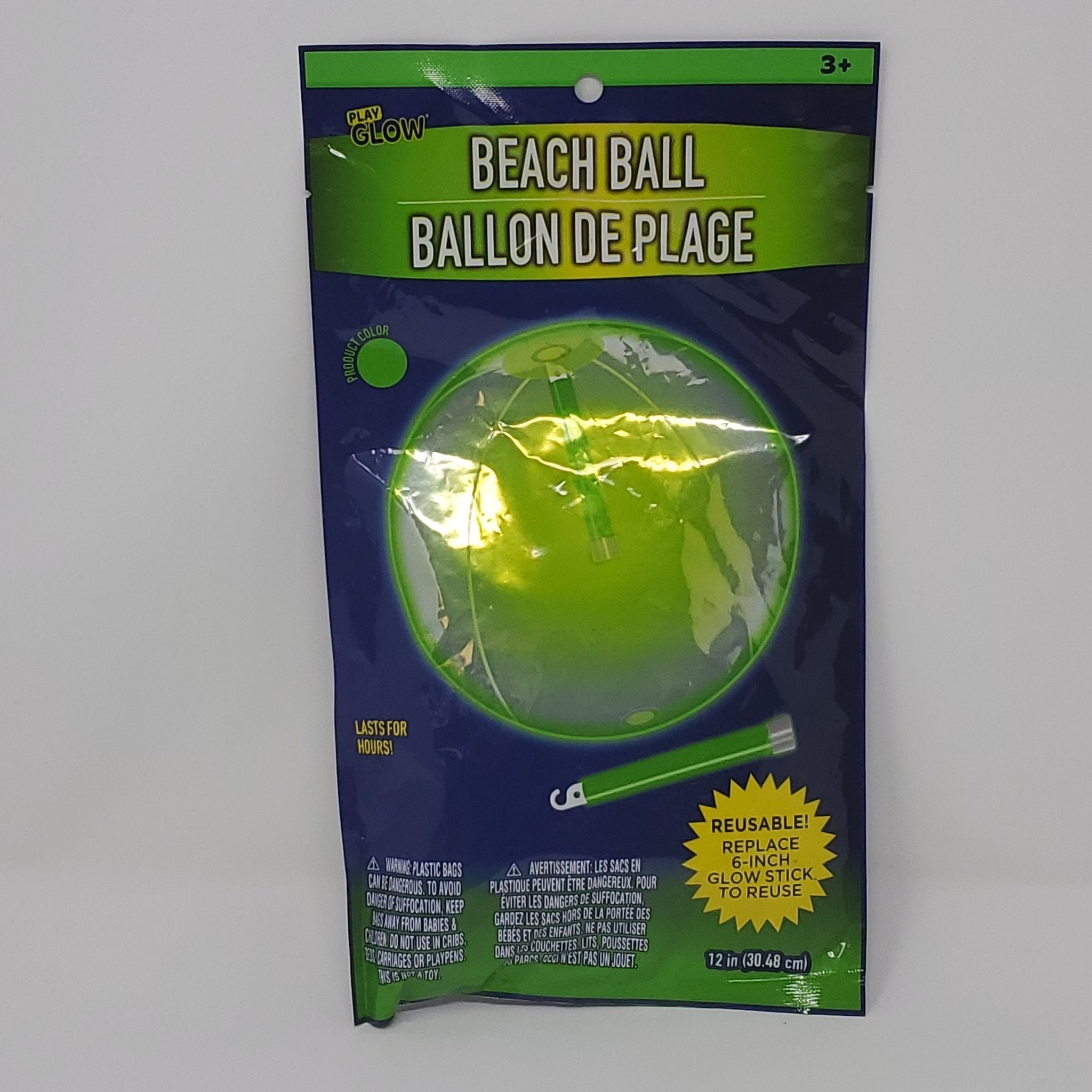Set Of 2 12" Glow Beach Balls That Are Clear W/ Green & Yellow Glowsticks - Bargainwizz
