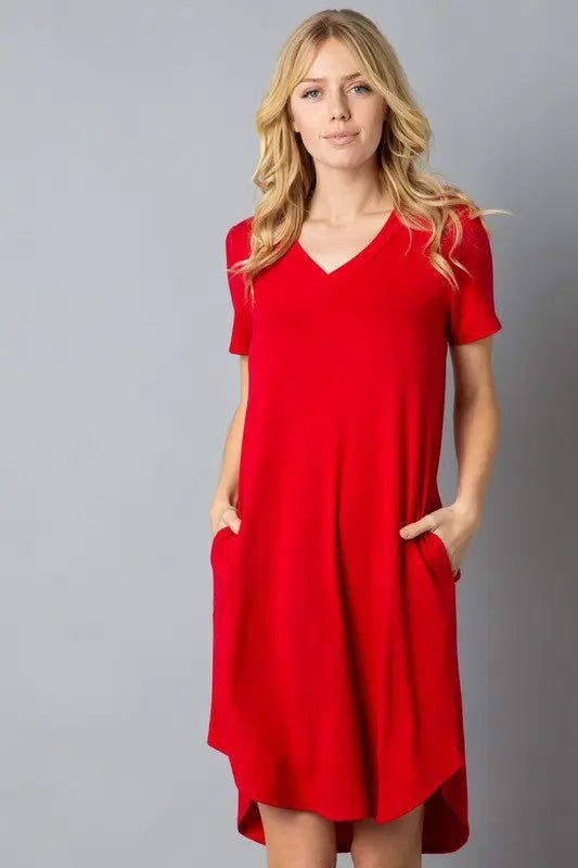 Short Sleeve V Neck Dress - Bargainwizz