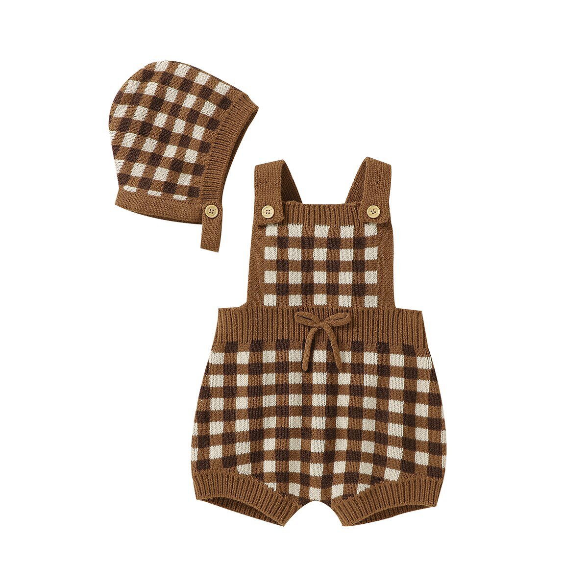 Sleeveless Plaid Rompers with Caps - Bargainwizz
