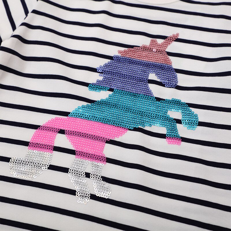 Stripe Girls Tee with Unicorn - Bargainwizz