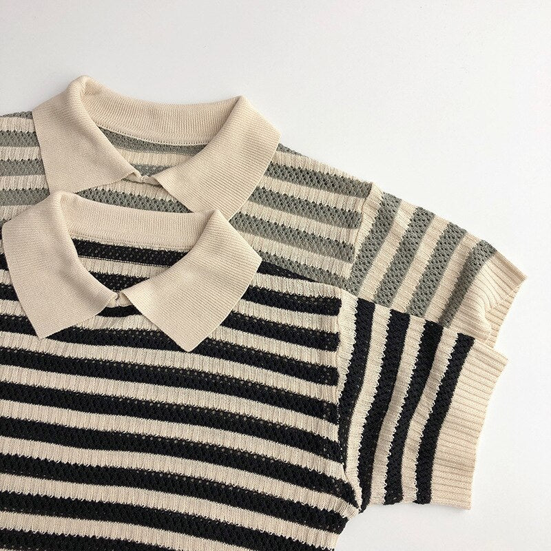Striped Loose Polo T-shirt - Bargainwizz