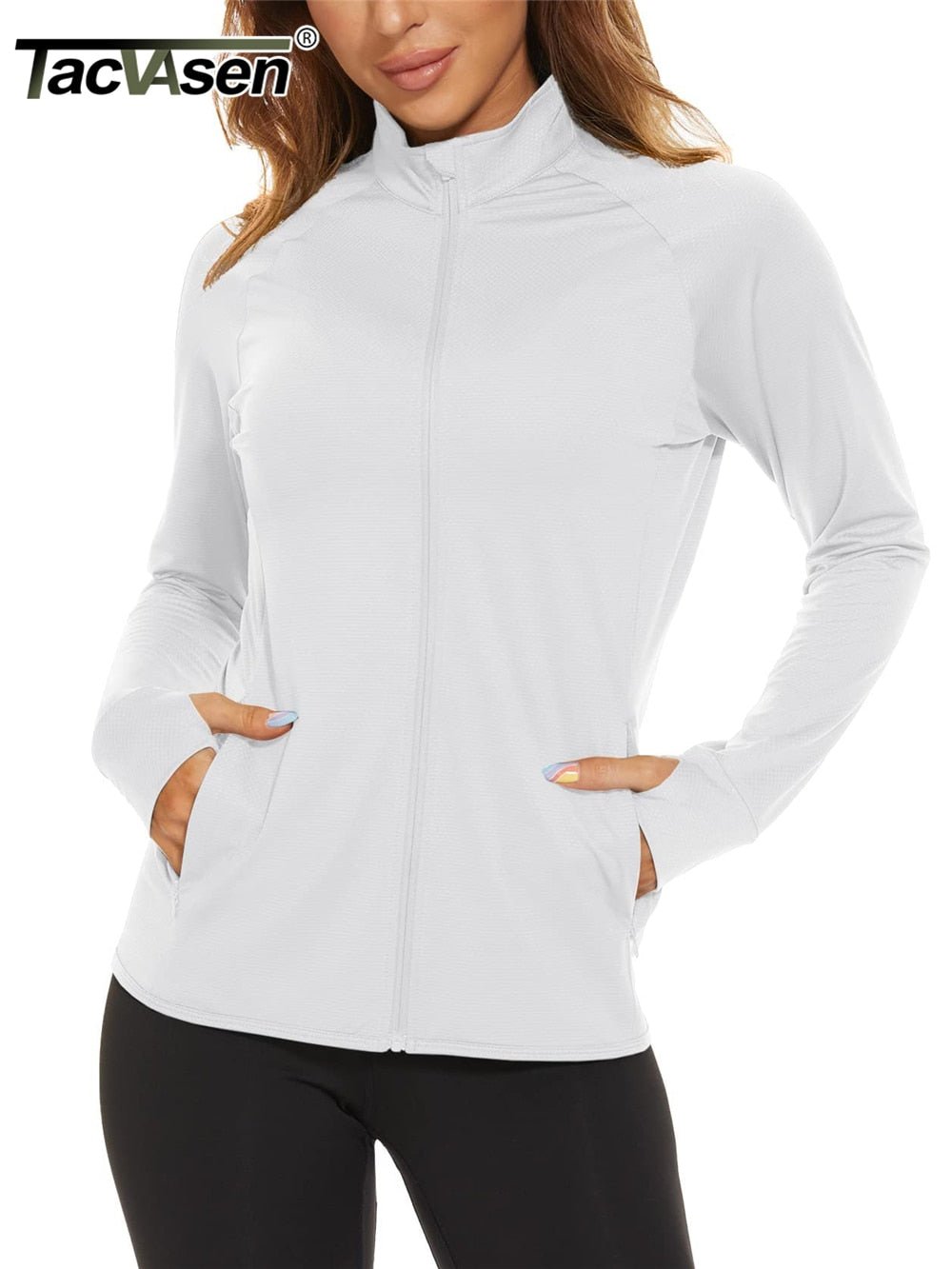 TACVASEN UPF 50+ Sun Protection Summer Shirts Womens Long Sleeve Shirts Full Zip Casual Jackets Zipper Pockets Golf Athlete Tops - Bargainwizz