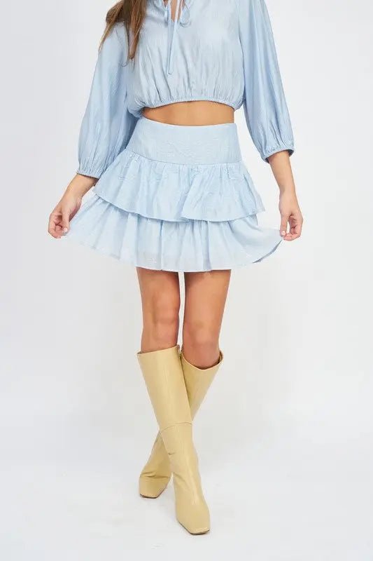 Tiered High Waist Jean Mini Skirt - Bargainwizz