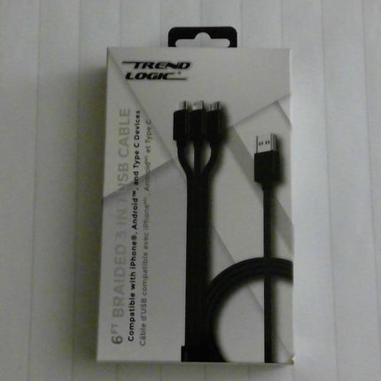 Trend Logic 6ft Braided 3 in 1 USB Cable - Bargainwizz
