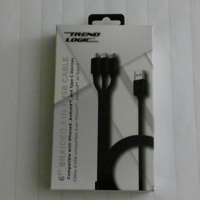 Trend Logic 6ft Braided 3 in 1 USB Cable - Bargainwizz