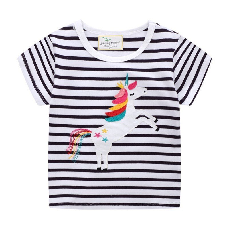 Unicorn Stripe Girls Summer Tee - Bargainwizz