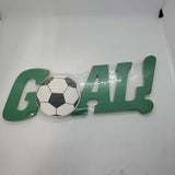 Wooden Wall Plaque - Soccer Ball, Goal - Bargainwizz
